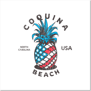 Coquina Beach, NC Summertime Vacationing Patriotic Pineapple Posters and Art